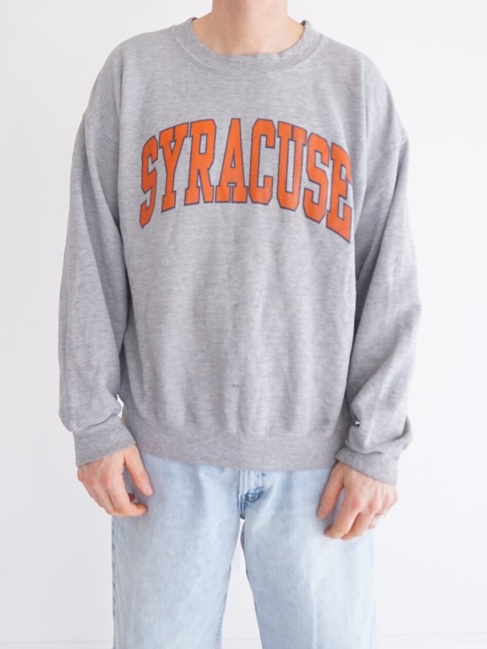 Vintage Collegiate Grey Syracuse Orange Spellout Graphic Crewneck Sweatshirt M